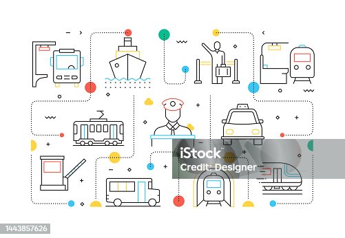 istock PUBLIC TRANSPORT Related Line Style Banner Design for Web Page, Headline, Brochure, Annual Report and Book Cover 1443857626