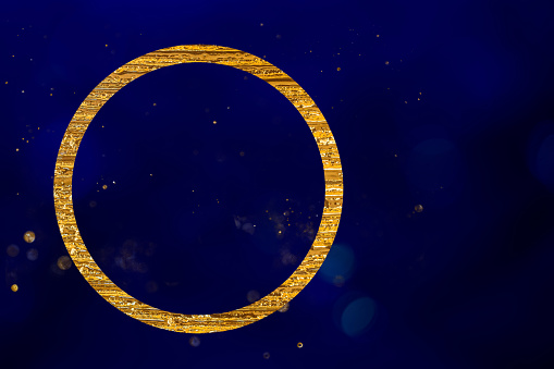 elegant golden circle frame copy  space for your own text, background like blue night sky
