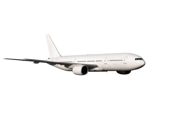 istock Wide body passenger aircraft flying isolated on white background 1443862762