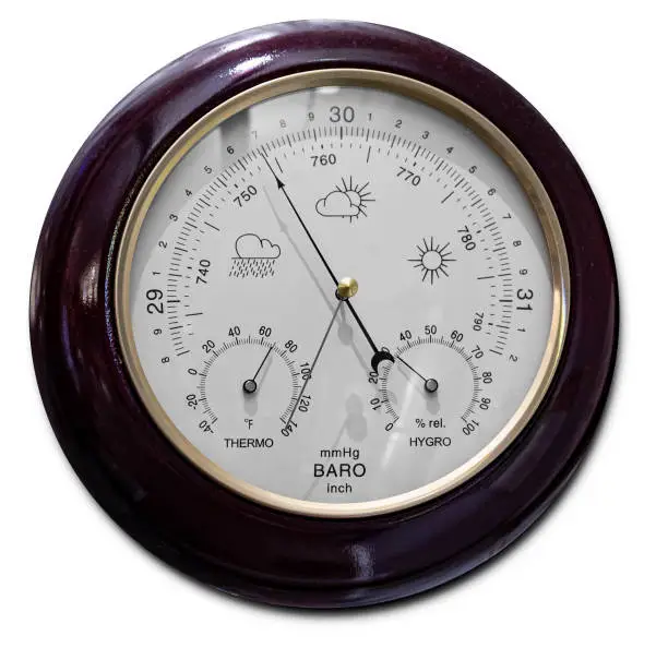 Barometer: an instrument measuring atmospheric pressure, used often in forecasting the weather and determining altitude