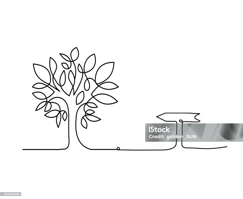 Direction Tree Design Abstract Tree With Direction As Line Drawing On The White Background ...