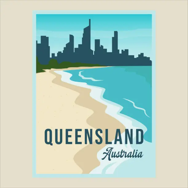 Vector illustration of queensland beach poster minimalist vector illustration template graphic design. australia island landmark banner for travel or advertising