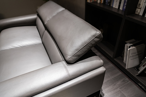 Grey leather sofa in the living room