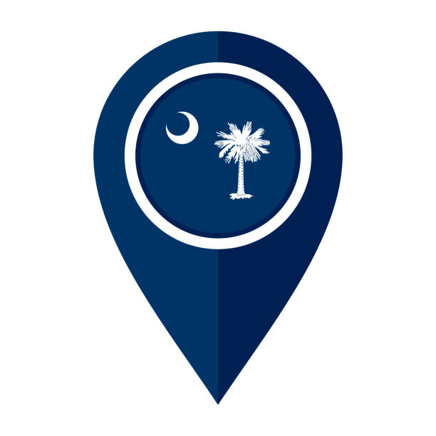 사우스 캐롤라이나 플래그플랫 맵 마커 아이콘. 흰색 배경에 격리된 벡터 그림 - south carolina flag interface icons symbol stock illustrations