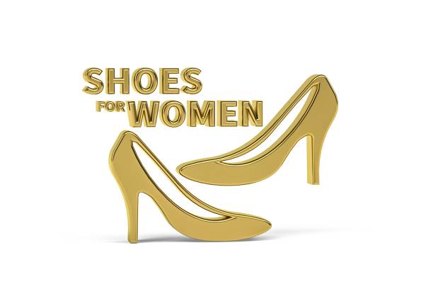 Golden 3d shoes store icon isolated on white background - 3d render