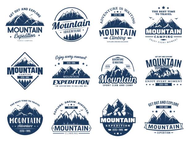 ilustrações de stock, clip art, desenhos animados e ícones de mountain climbing, camping and expedition icons - rafting on a mountain river