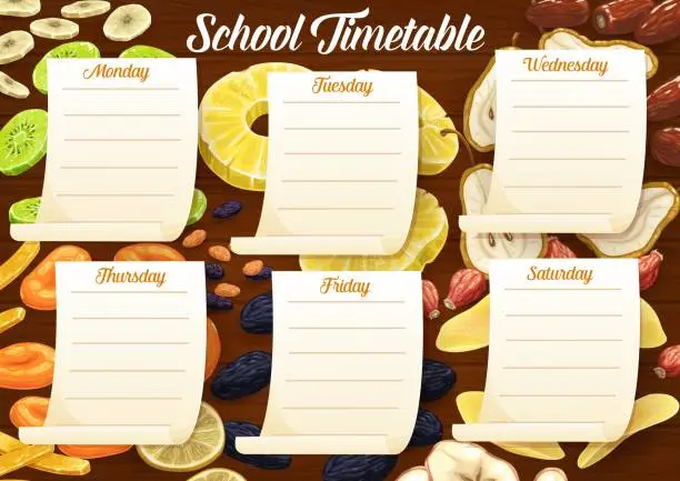 Vector illustration of Education timetable schedule with dried fruits