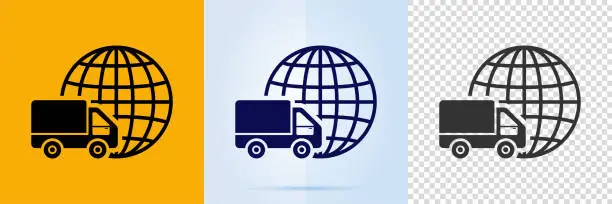 Vector illustration of Set of international transport, truck and earth globe icon.