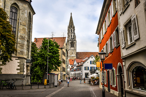 City Square Street Ending Up At Konstanz Munster Church, Germany