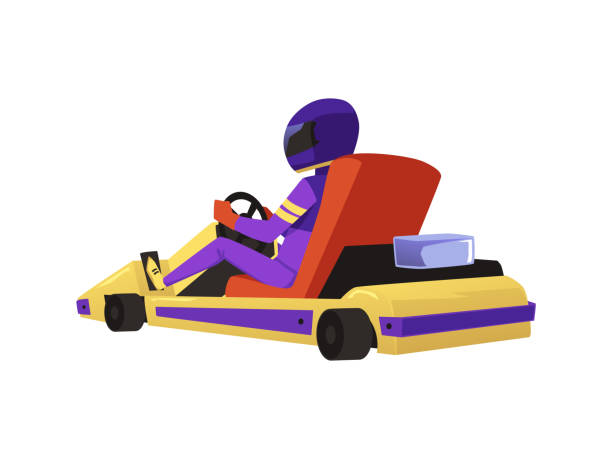 istock Side view of racer driving kart vector illustration isolated on white background. 1443901462