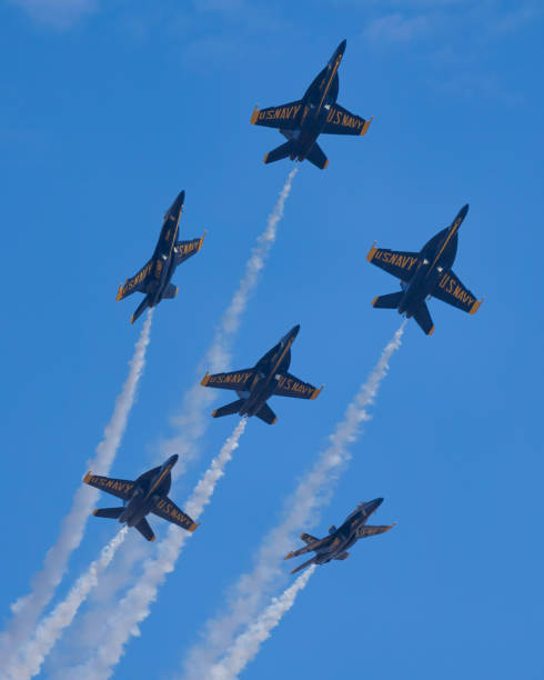 Blue Angels at Miramar San Diego, California, USA - September 24, 2022: The US Navy Blue Angels perform at the 2022 Miramar Airshow. miramar air show stock pictures, royalty-free photos & images