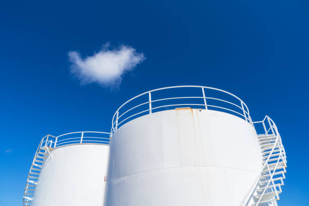 White oil tank, blue sky and cloud, Iceland