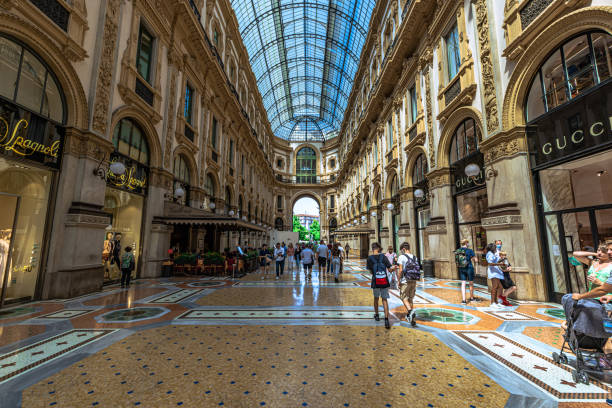 Interior view of the Fashion Galleries of Vittorio Emanuele II in Milan, Italy. stock photo