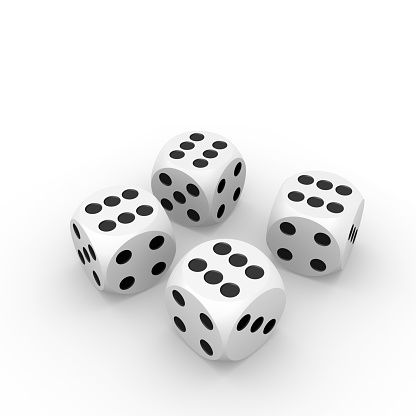 3D design element : 4 dice ready to play in plain background