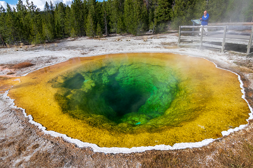 River near Old Faithul Geyser at Yellowstone national Park.