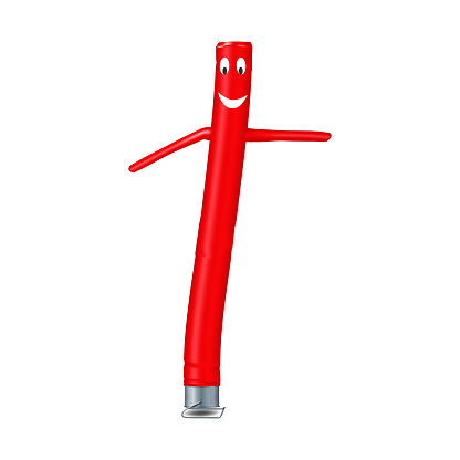 Red inflatable dancing tube man isolated on white background. Advertising smiling air dancer. Realistic vector illustration