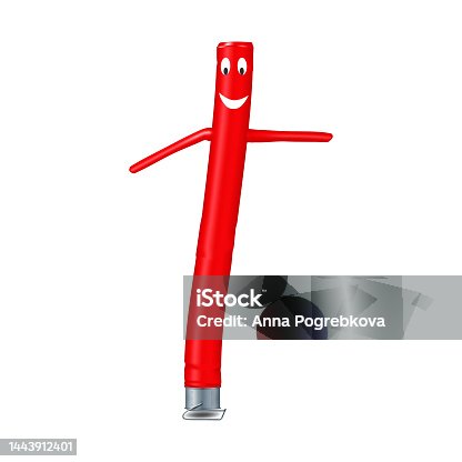 istock Red inflatable dancing tube man isolated on white background. Advertising smiling air dancer. Realistic vector illustration 1443912401