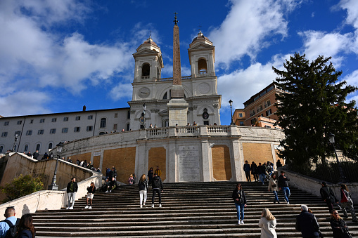 Rome, Italy - November 20 : Tourists and locals seen enjoying the Spanish Steps in Rome.