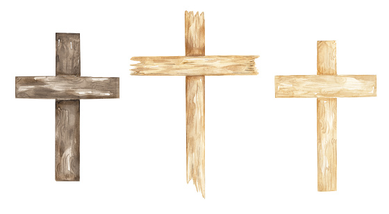 Cross Clipart, Watercolor Christian brawn and light wooden cross set, Baptism Cross clip art, Wedding invites, Holy Spirit, Religious illustration