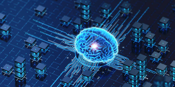 inteligência artificial cerebral. conceito de cpu - data center network server lock - fotografias e filmes do acervo