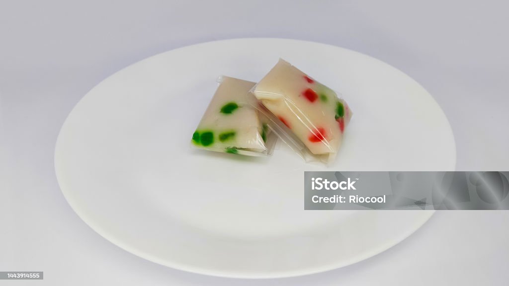 Nagasari Mutiara is a traditional snack from indonesia, from rice flour, coconut milk and sugar. Appetizer Stock Photo