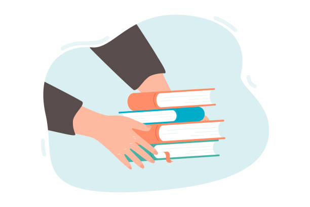 istock Pile of books in human hands flat vector illustration 1443917139