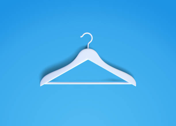White hanger on a blue background with copy space. Top view. 3D rendering 3D illustration