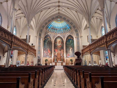 New Orleans, Louisiana - November 21, 2022: View of the nave and altar in St. Patrick's Church