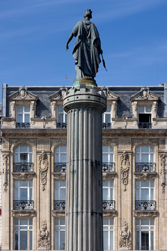 Memorial of the Siege of 1792 on Grand Place in the city center of Lille. The citizens of Lille gave the memorial the popular name Column of the Goddess; Lille, France