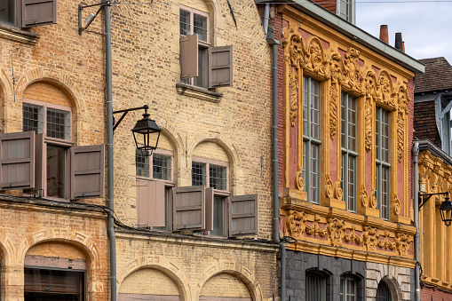 facade of beautiful houses in the center of the French city of Lille; Lille, France