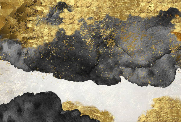 istock Golden and black drawing abstract textured paint background. watercolor modern canvas wall decor background 1443920675