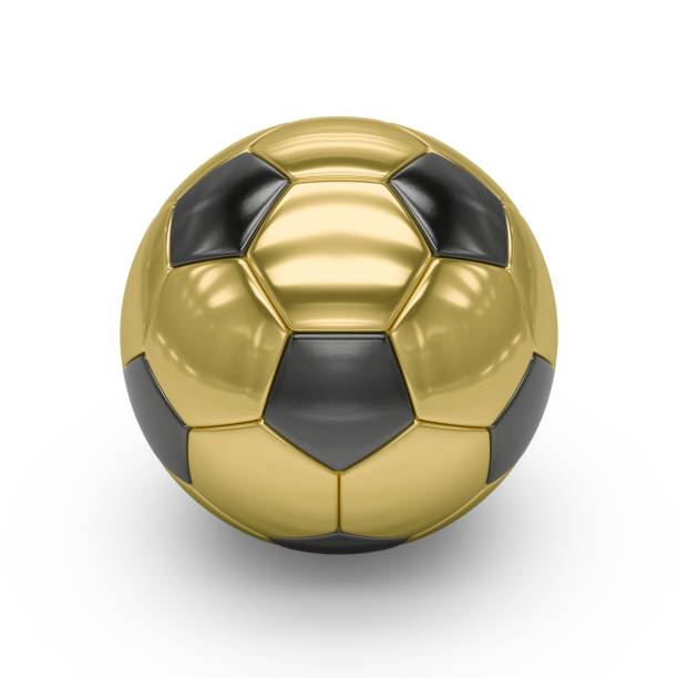 Golden soccer ball isolated on a white background. Clipping path included. 3d illustration