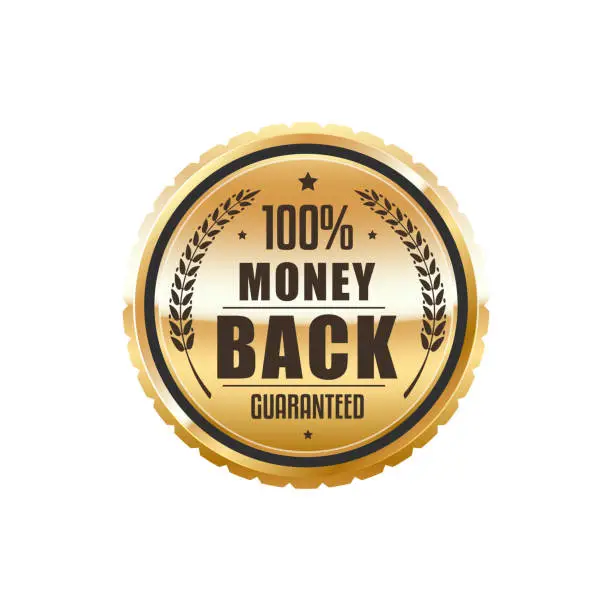 Vector illustration of Money back golden badge and quality warranty label