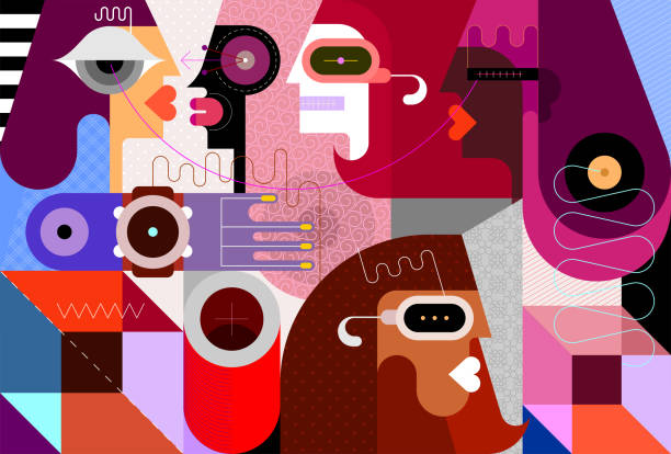 istock Group Of People And Abstract Geometric Shapes 1443933677