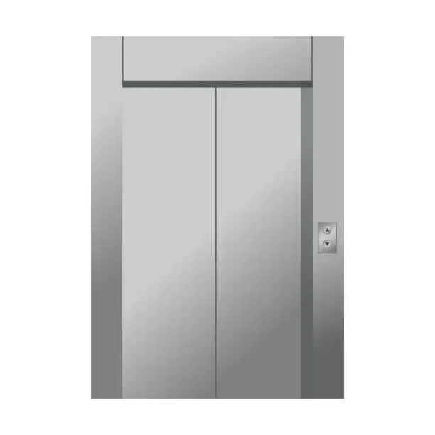 Vector illustration of Closed elevator cabin, element vector illustration. Lift door from wood and metal, staircase or escalator, up and down on white background