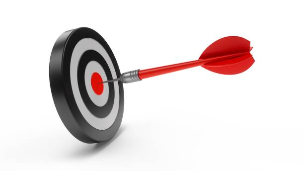 istock 3D Rendering Red Dart aim to Dartboard target Isolated on white Background 1443935898