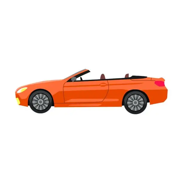 Vector illustration of Convertible with open top. Side view of car model flat vector illustration. Auto, SUV, hatchback, sedan, pickup, convertible isolated on white