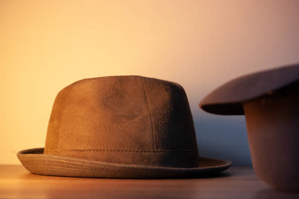 men's hat, classic look, vintage look, retro look. - hat trick imagens e fotografias de stock