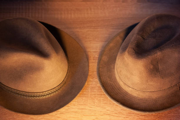 men's hat, classic look, vintage look, retro look. - hat trick imagens e fotografias de stock