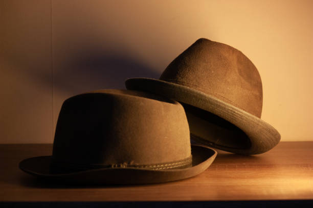 men's hat, classic look, vintage look, retro look. - hat trick imagens e fotografias de stock