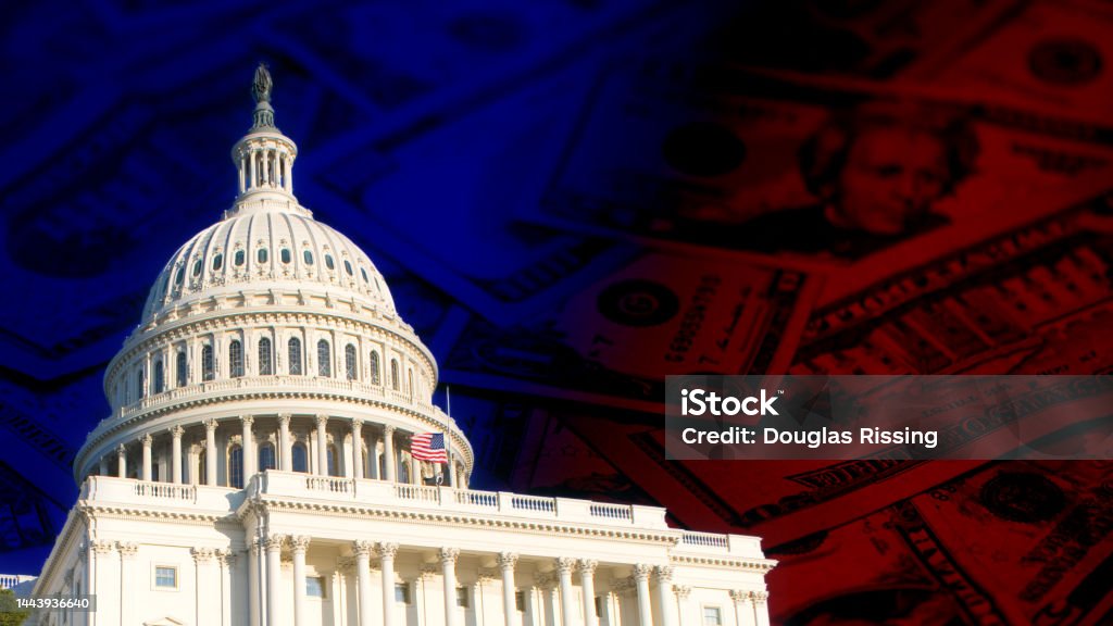 American Politics and Money - Political Spending American Politics and Policy - Money Architecture Stock Photo