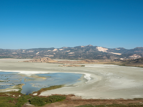 A panorama of Kicking Horse Reservoir and the Mission Mountains south of Polson, Montana.