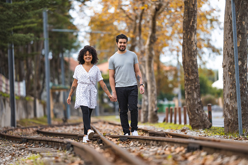 Couple, Walking, Autumn, Togetherness, Young Adult