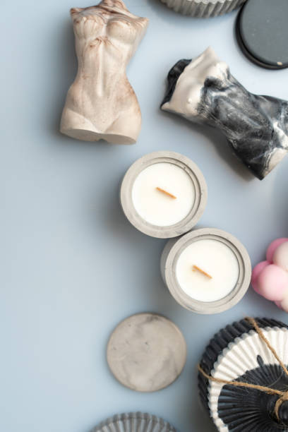 istock candles and handmade figurines, top view, hobby 1443952986