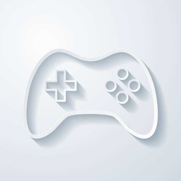 kontroler gier. ikona z efektem cięcia papieru na pustym tle - three dimensional shape joystick gamepad computer icon stock illustrations