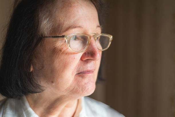 istock Portrait of an elderly woman with eyeglasses. Vision problems 1443958247