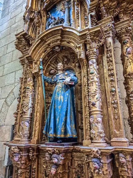 Interior of the monastery of Oseira at Ourense, Galicia, Spain. Monasterio de Santa Maria la Real de Oseira. Trappist monastery. Arched buildings and fountain.