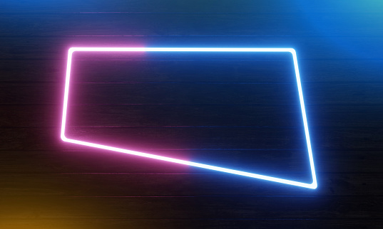 Empty neon lighting frame. Multi colored neon glowing frame