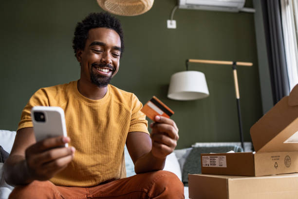 istock Man satisfied with his online purchase decided to repeat a purchase 1443965653