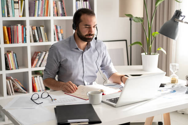 istock Businessman working from home office 1443967979